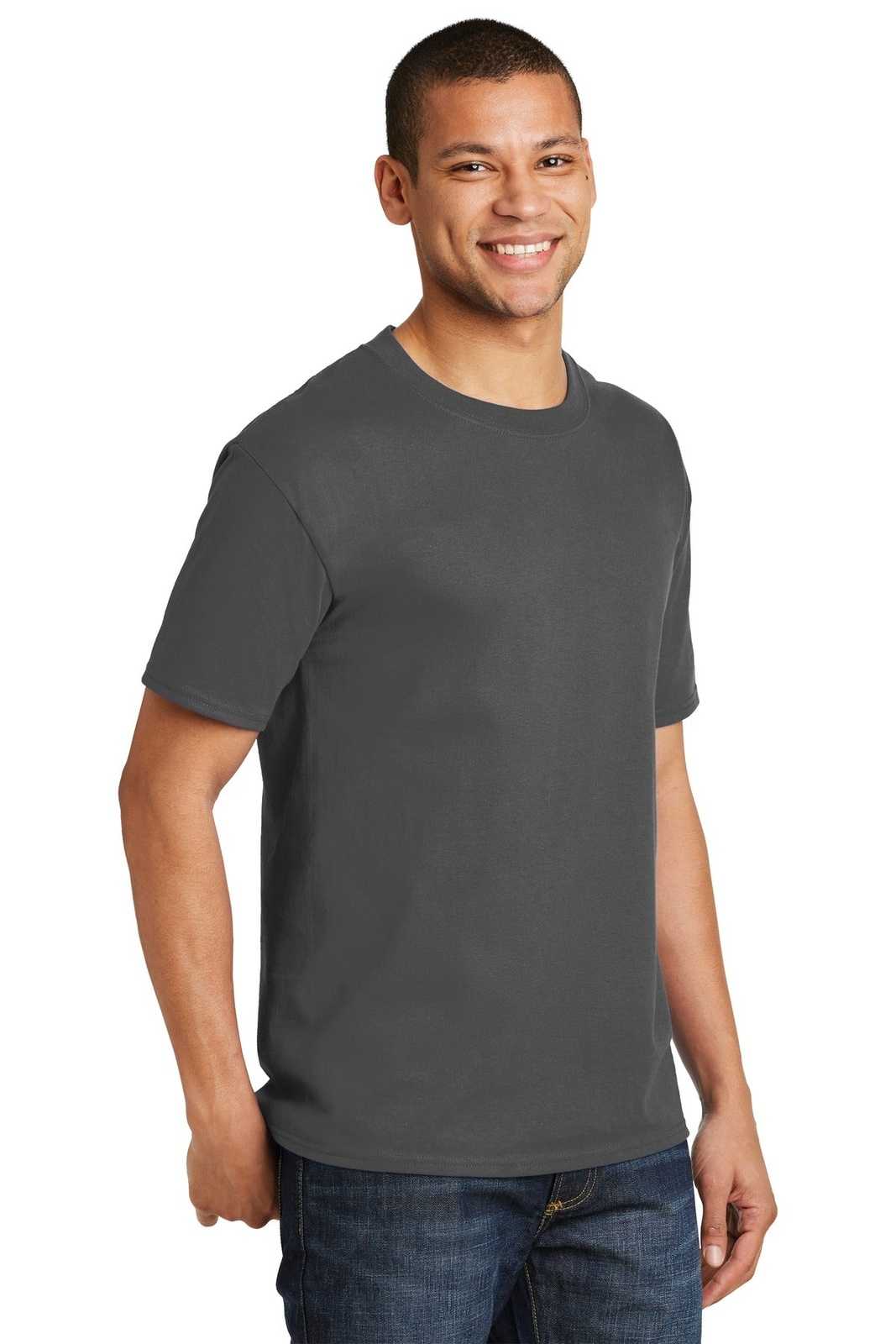 Hanes 5180 Beefy-T 100% Cotton T-Shirt - Smoke Gray - HIT a Double