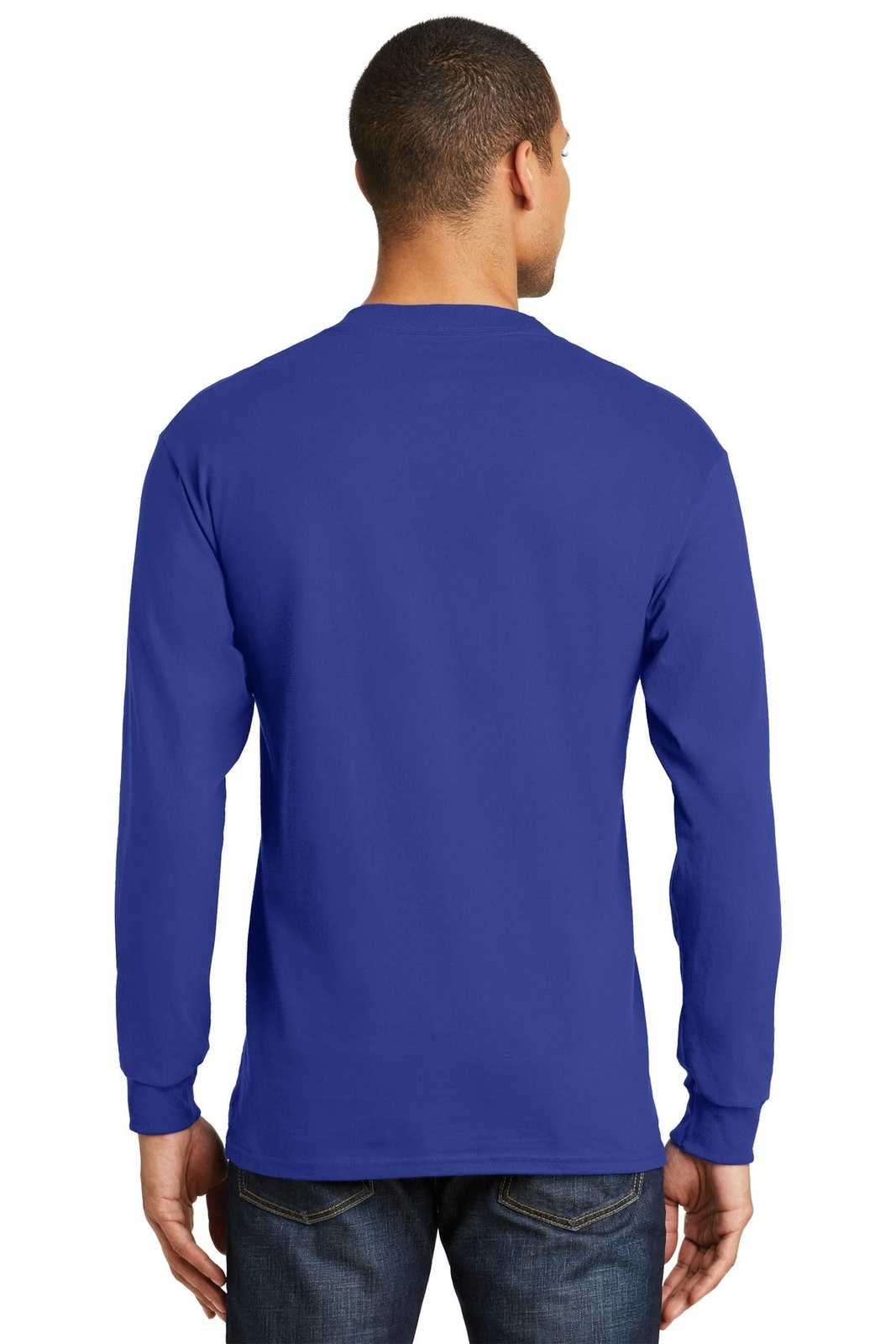 Hanes 5186 Beefy-T 100% Cotton Long Sleeve T-Shirt - Deep Royal - HIT a Double