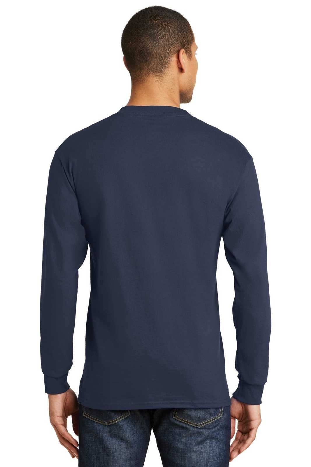 Hanes 5186 Beefy-T 100% Cotton Long Sleeve T-Shirt - Navy - HIT a Double