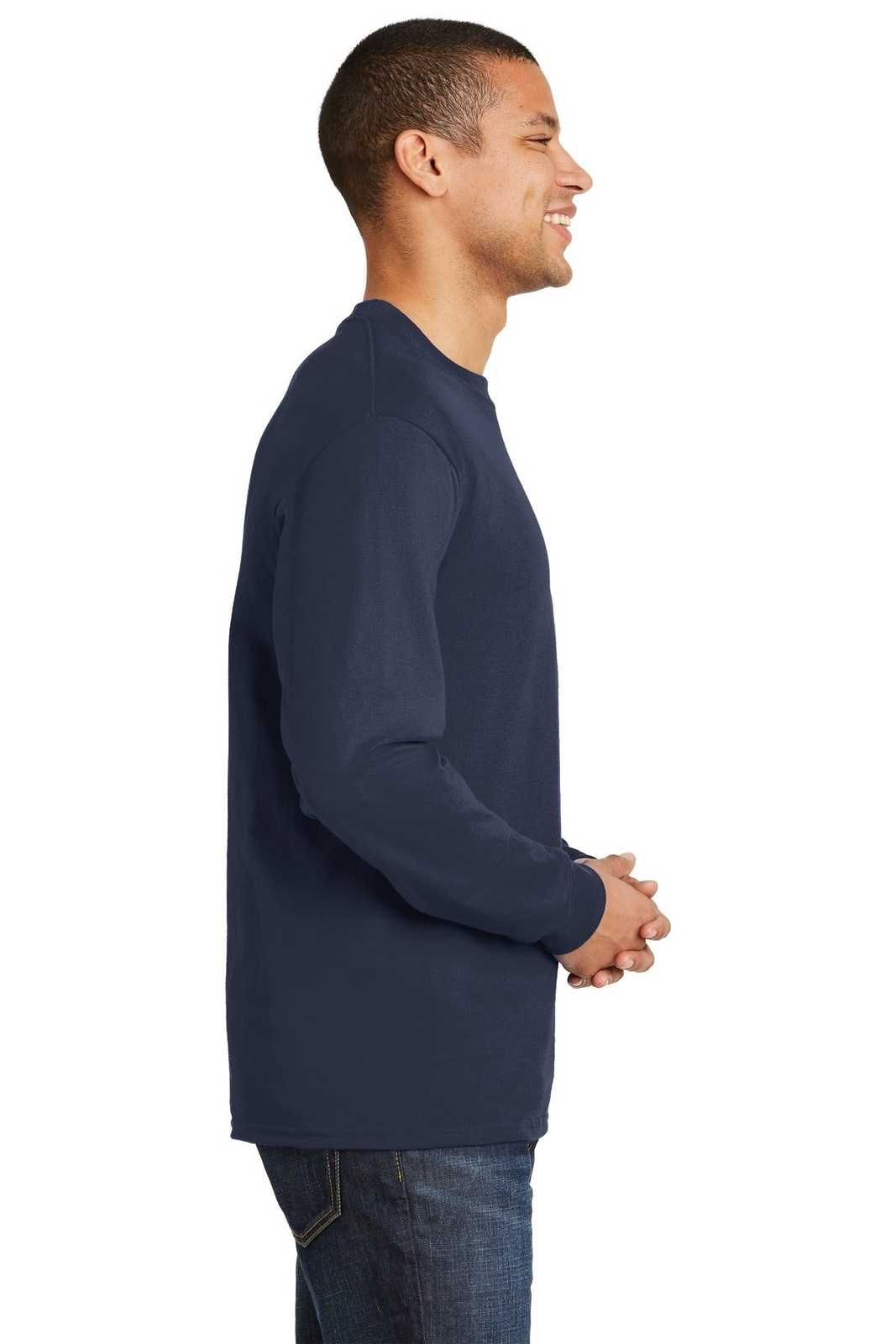 Hanes 5186 Beefy-T 100% Cotton Long Sleeve T-Shirt - Navy - HIT a Double