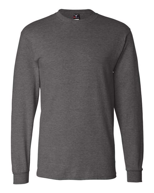 Hanes 5186 Beefy-T Long Sleeve T-Shirt - Charcoal Heather - HIT a Double