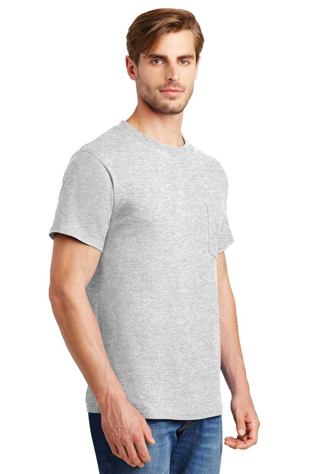 Hanes 5190 Beefy-T 100% Cotton T-Shirt with Pocket - Ash - HIT a Double