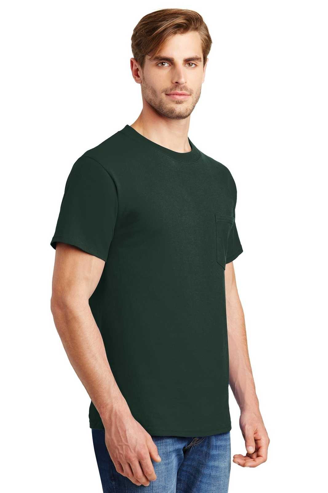 Hanes 5190 Beefy-T 100% Cotton T-Shirt with Pocket - Deep Forest - HIT a Double
