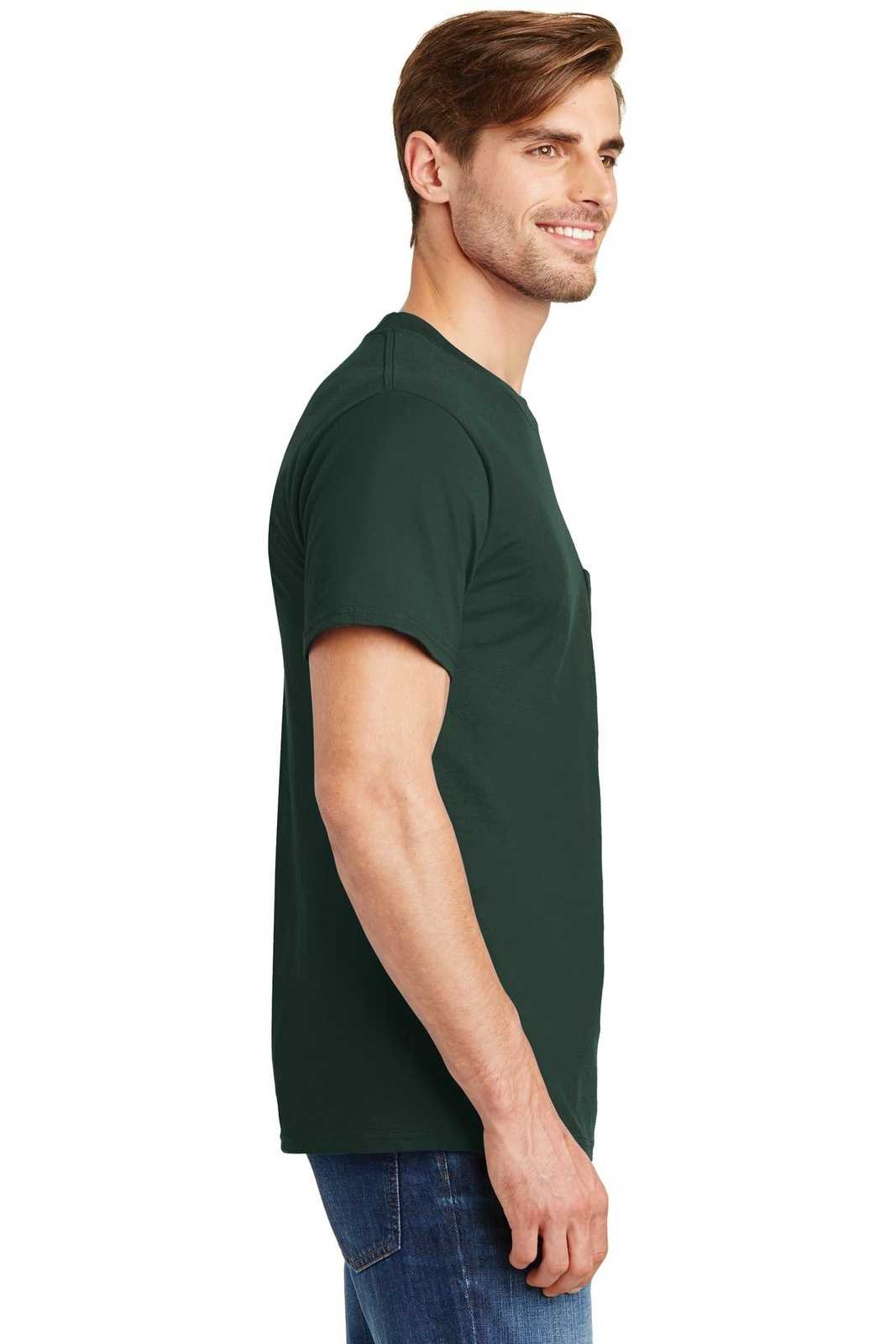 Hanes 5190 Beefy-T 100% Cotton T-Shirt with Pocket - Deep Forest - HIT a Double