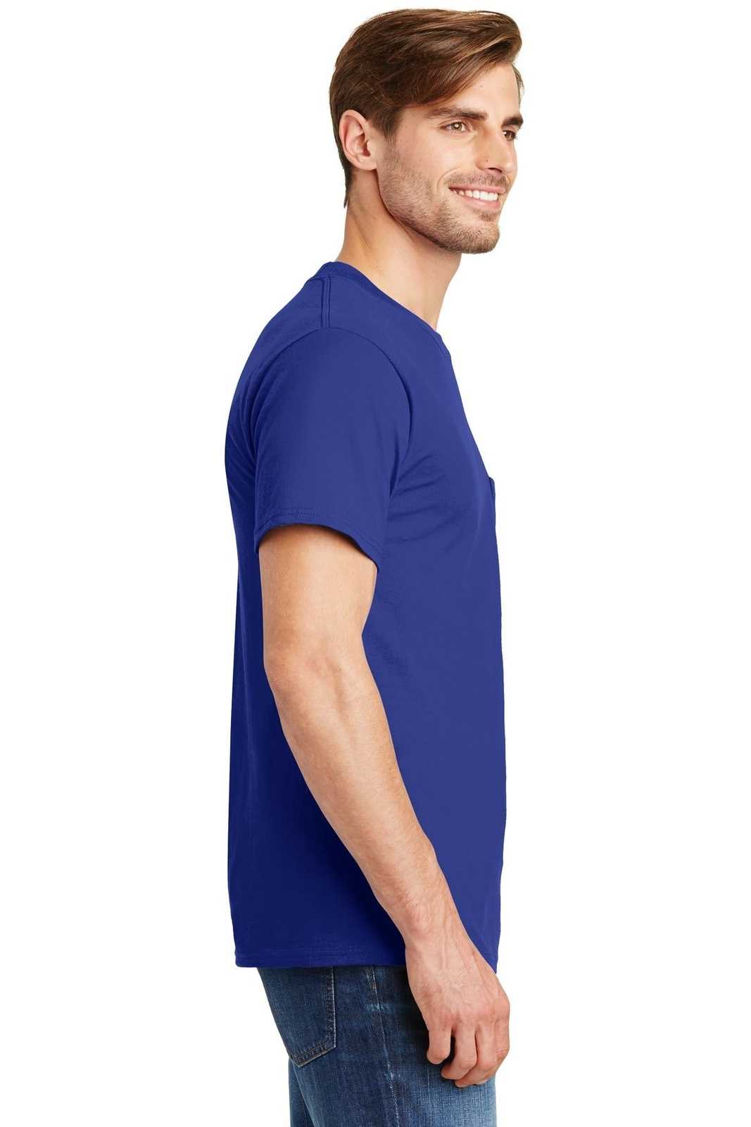 Hanes 5190 Beefy-T 100% Cotton T-Shirt with Pocket - Deep Royal - HIT a Double