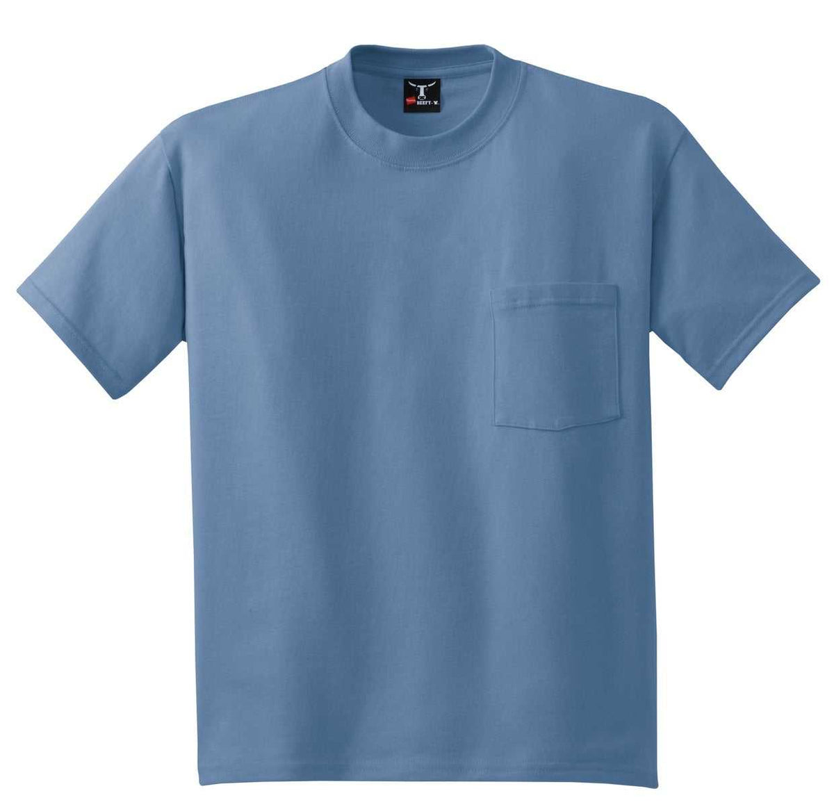 Hanes 5190 Beefy-T 100% Cotton T-Shirt with Pocket - Denim Blue - HIT a Double