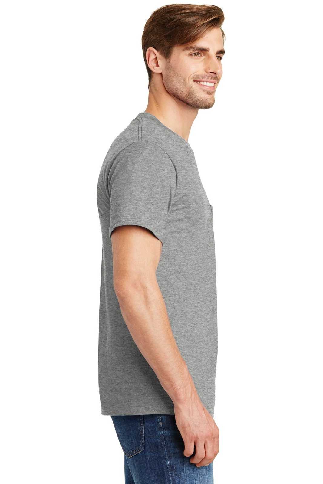 Hanes 5190 Beefy-T 100% Cotton T-Shirt with Pocket - Light Steel - HIT a Double