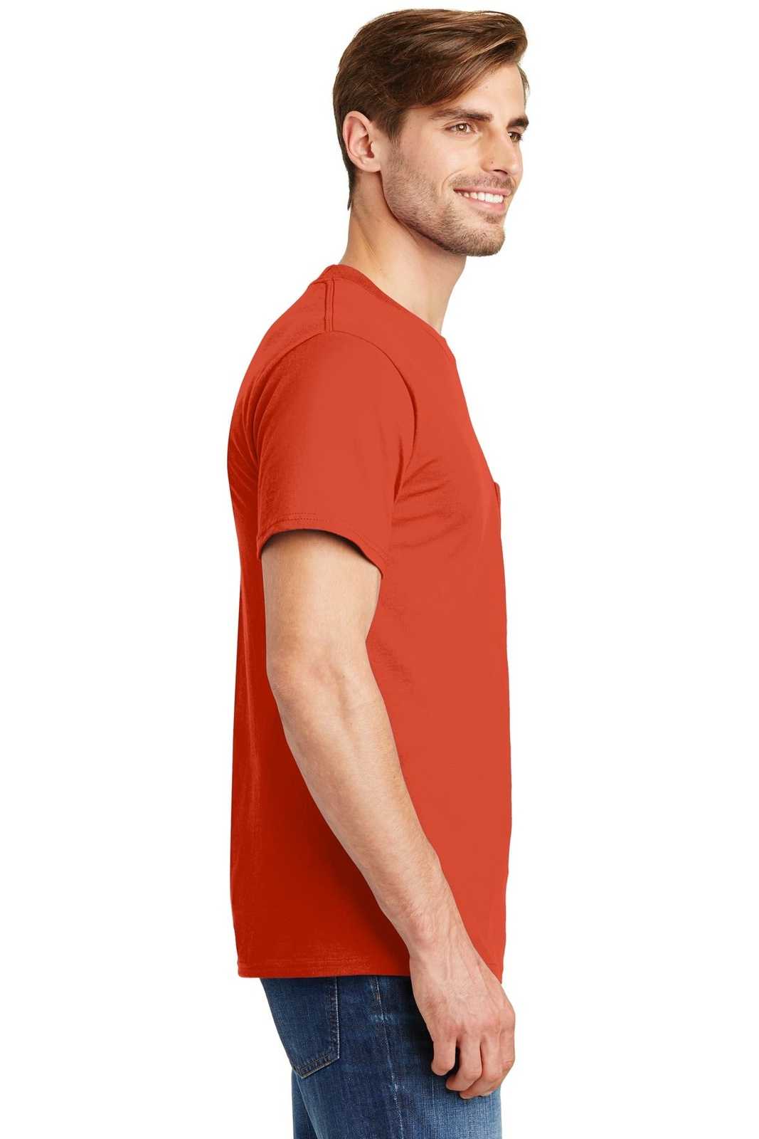 Hanes 5190 Beefy-T 100% Cotton T-Shirt with Pocket - Orange - HIT a Double