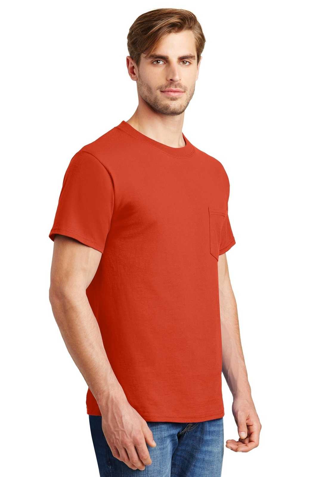 Hanes 5190 Beefy-T 100% Cotton T-Shirt with Pocket - Orange - HIT a Double