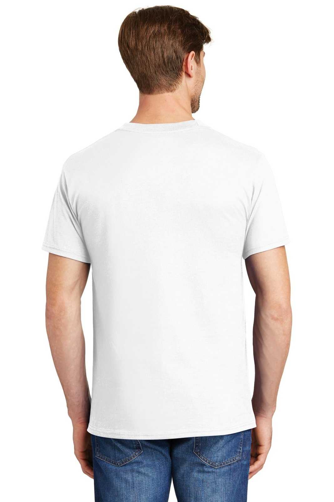 Hanes 5190 Beefy-T 100% Cotton T-Shirt with Pocket - White - HIT a Double