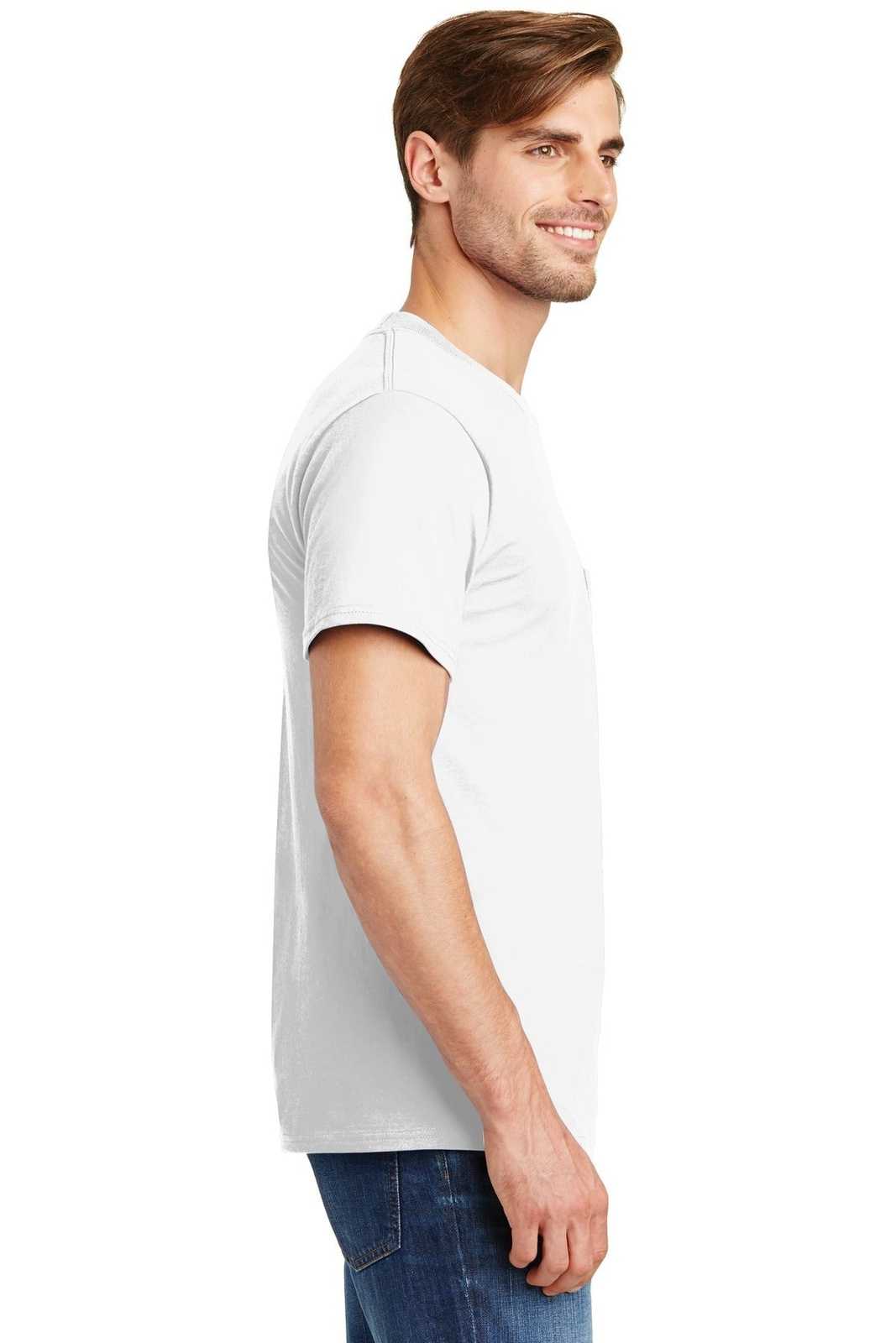 Hanes 5190 Beefy-T 100% Cotton T-Shirt with Pocket - White - HIT a Double