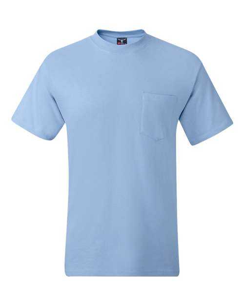 Hanes 5190 Beefy-T Short Sleeve Pocket T-Shirt - Light Blue - HIT a Double