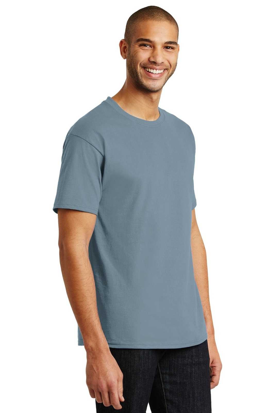 Hanes 5250 Tagless 100% Cotton T-Shirt - Stonewashed Blue - HIT a Double