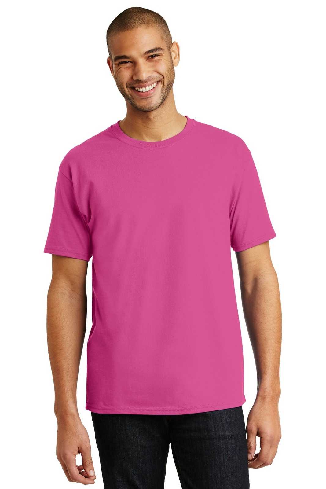 Hanes 5250 Tagless 100% Cotton T-Shirt - Wow Pink - HIT a Double