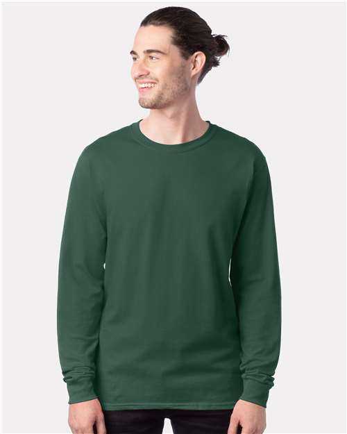 Hanes 5286 Essential-T Long Sleeve T-Shirt - Athletic Dark Green&quot; - &quot;HIT a Double