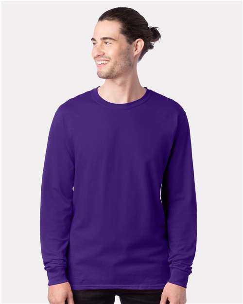 Hanes 5286 Essential-T Long Sleeve T-Shirt - Athletic Purple" - "HIT a Double