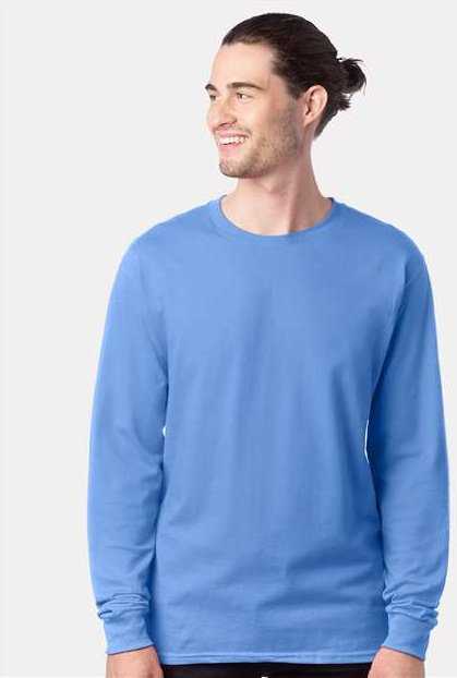 Hanes 5286 Essential-T Long Sleeve T-Shirt - Carolina Blue" - "HIT a Double