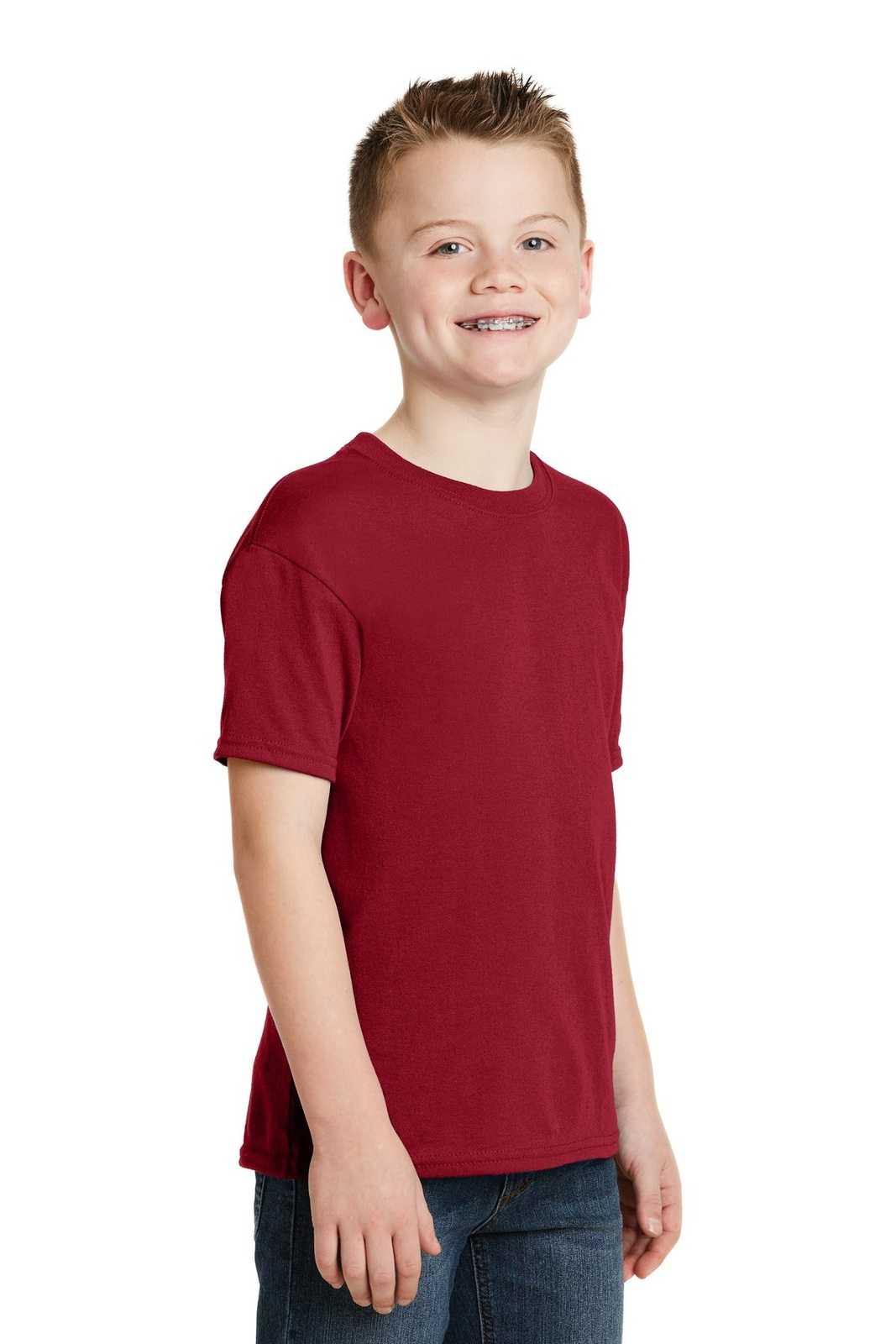 Hanes 5370 Youth Ecosmart 50/50 Cotton/Poly T-Shirt - Deep Red - HIT a Double