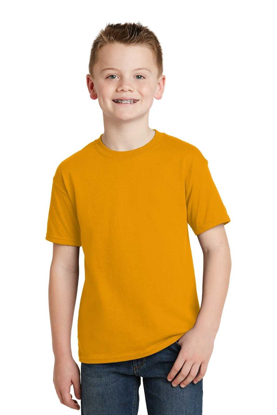 Hanes 5370 Youth Ecosmart 50/50 Cotton/Poly T-Shirt - Gold - HIT a Double