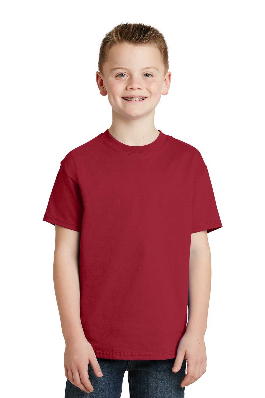 Hanes 5450 Youth Tagless 100% Cotton T-Shirt - Deep Red - HIT a Double