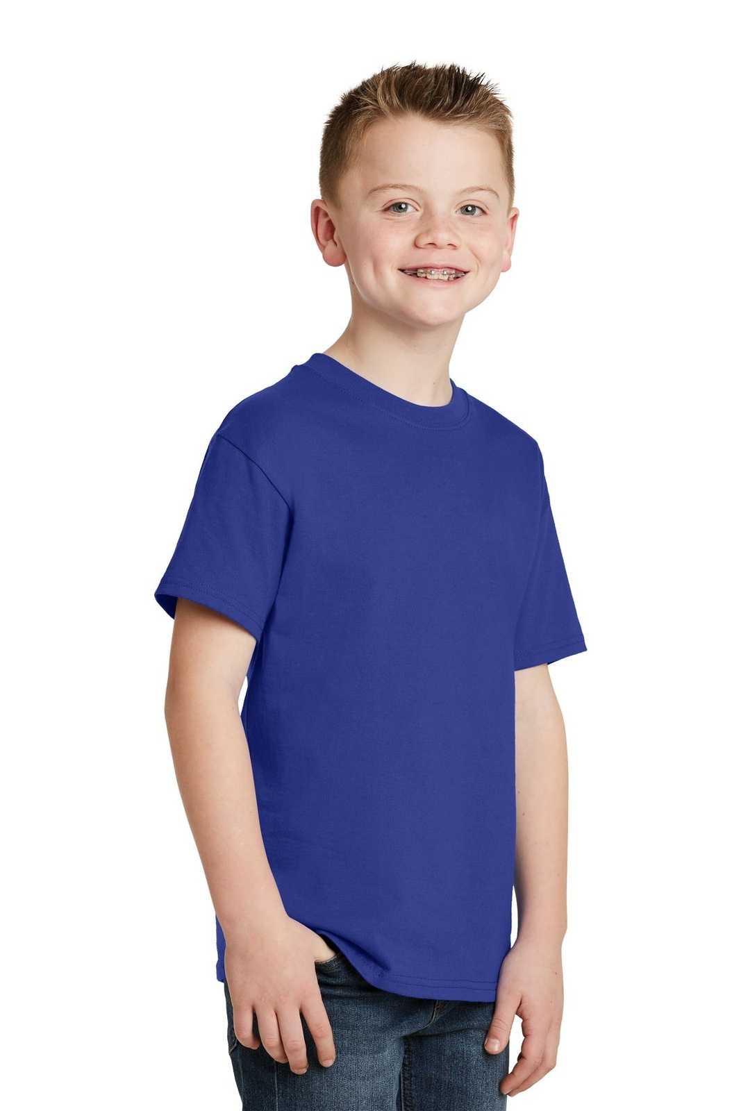 Hanes 5450 Youth Tagless 100% Cotton T-Shirt - Deep Royal - HIT a Double