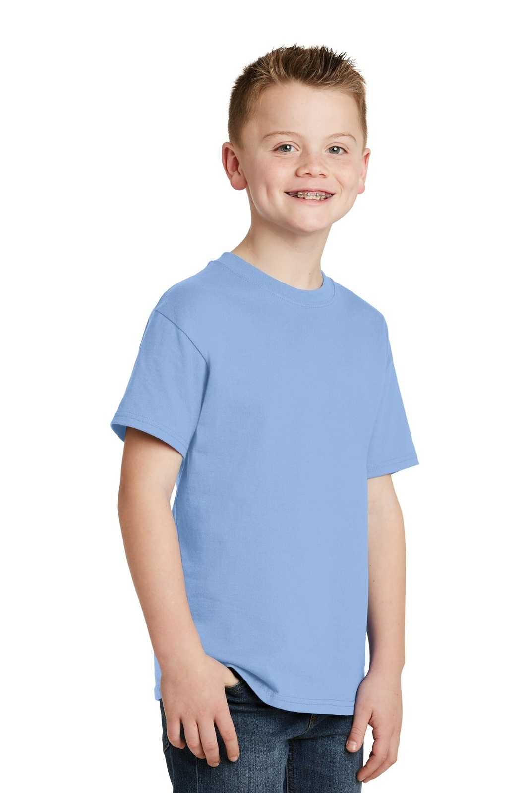 Hanes 5450 Youth Tagless 100% Cotton T-Shirt - Light Blue - HIT a Double