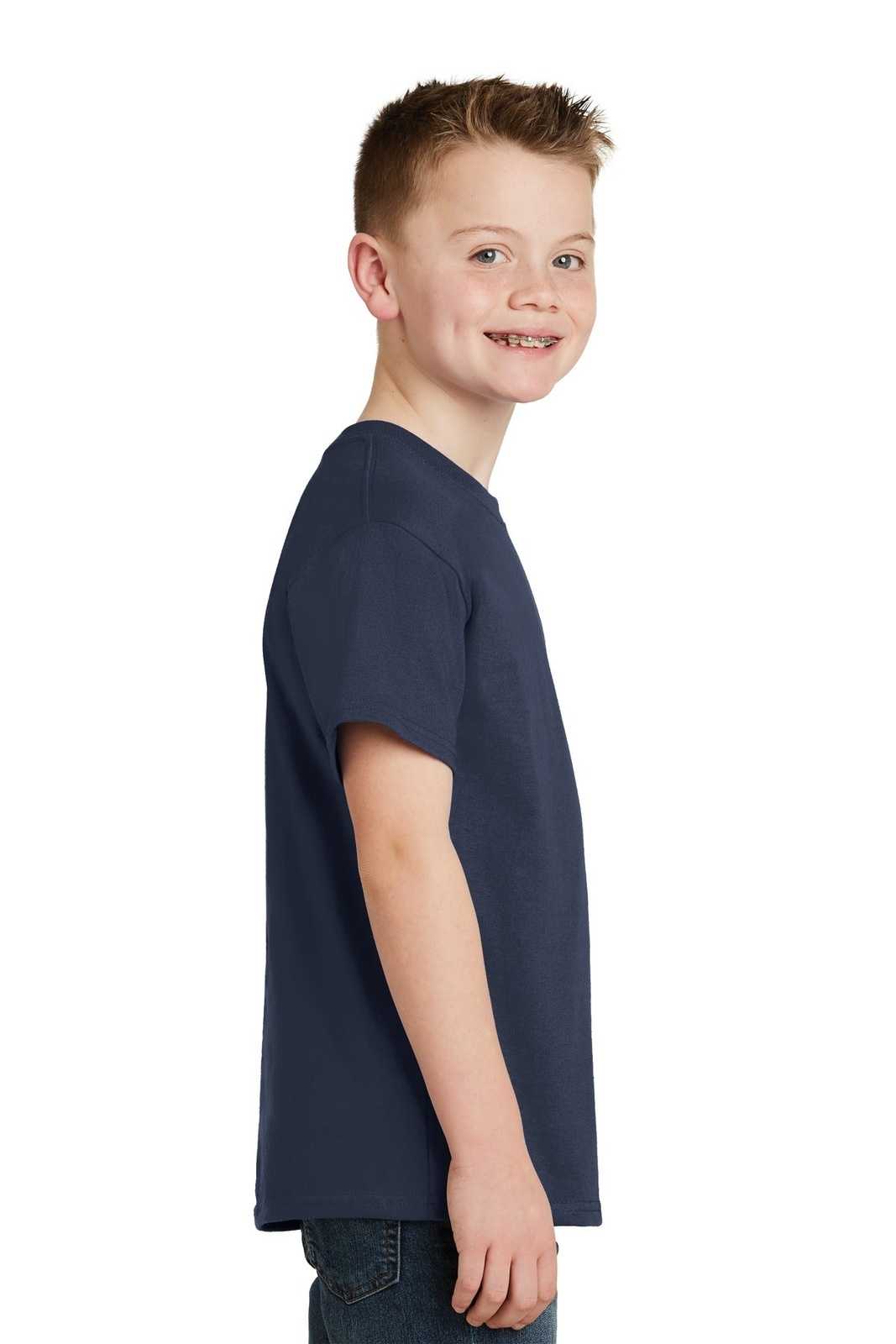 Hanes 5450 Youth Tagless 100% Cotton T-Shirt - Navy - HIT a Double