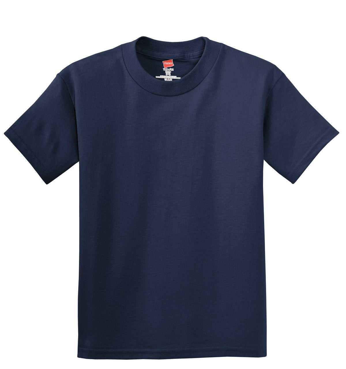 Hanes 5450 Youth Tagless 100% Cotton T-Shirt - Navy - HIT a Double