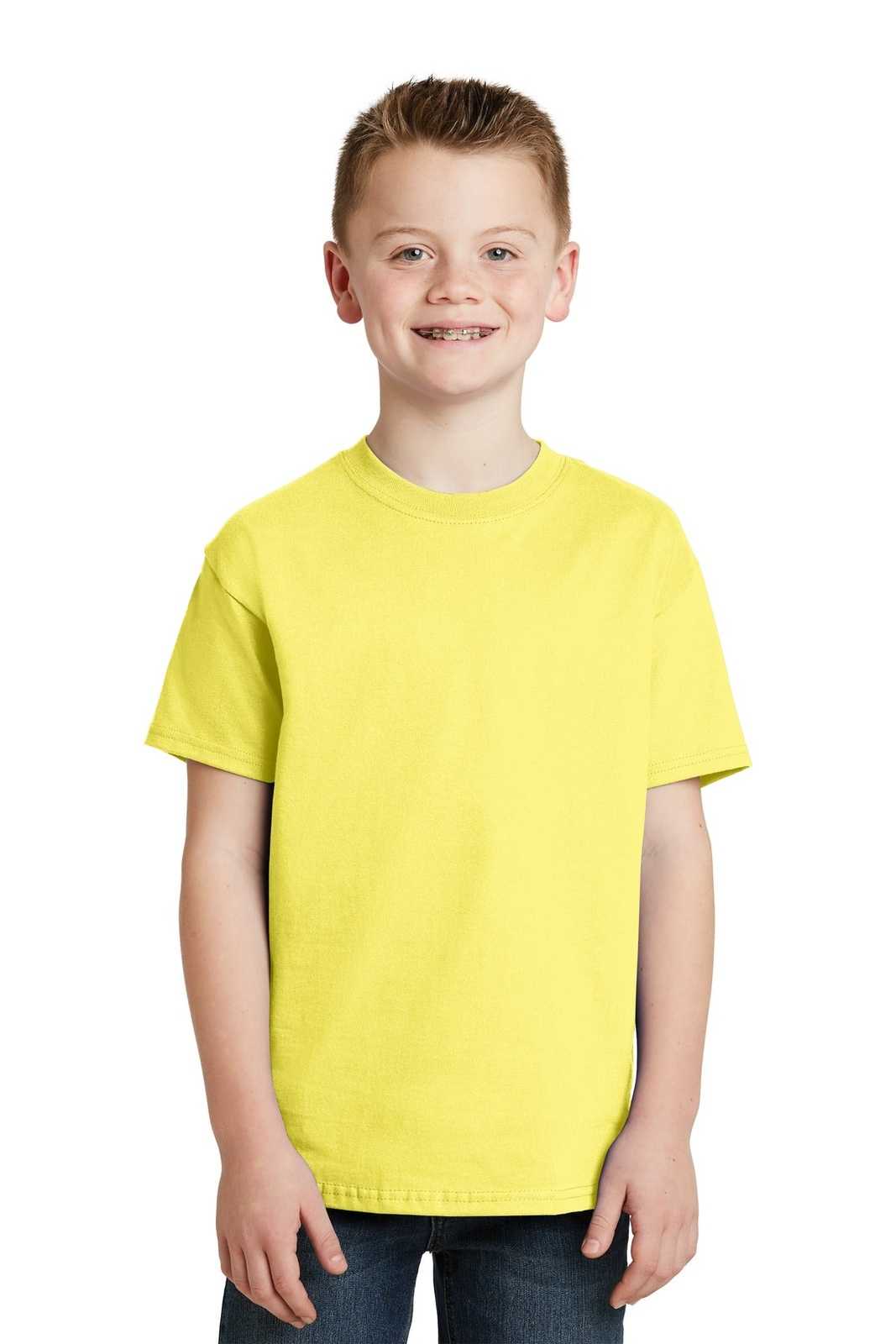 Hanes 5450 Youth Tagless 100% Cotton T-Shirt - Yellow - HIT a Double