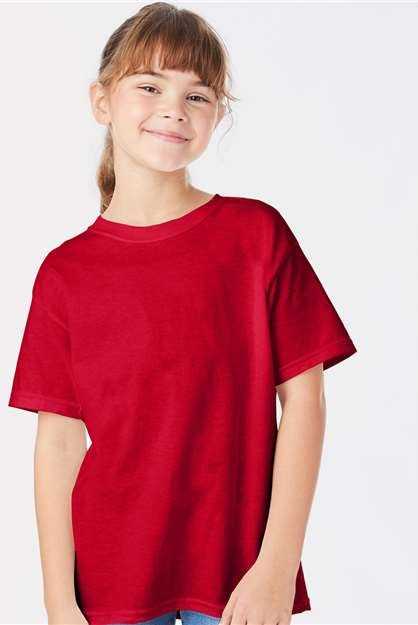 Hanes 5480 Essential-T Youth T-Shirt - Athletic Crimson" - "HIT a Double