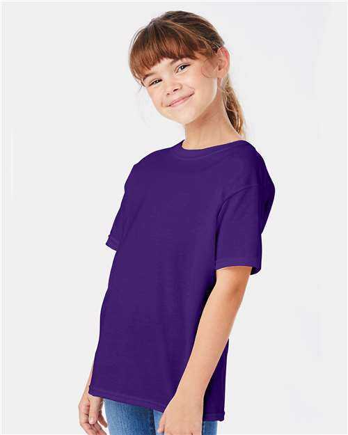 Hanes 5480 Essential-T Youth T-Shirt - Athletic Purple&quot; - &quot;HIT a Double