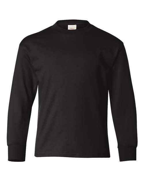 Hanes 5546 Authentic Youth Long Sleeve T-Shirt - Black - HIT a Double