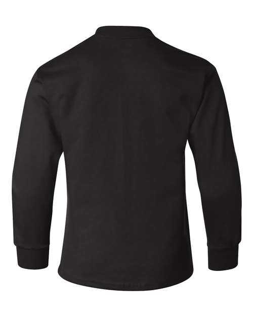 Hanes 5546 Authentic Youth Long Sleeve T-Shirt - Black - HIT a Double