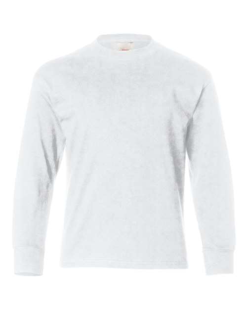 Hanes 5546 Authentic Youth Long Sleeve T-Shirt - White - HIT a Double
