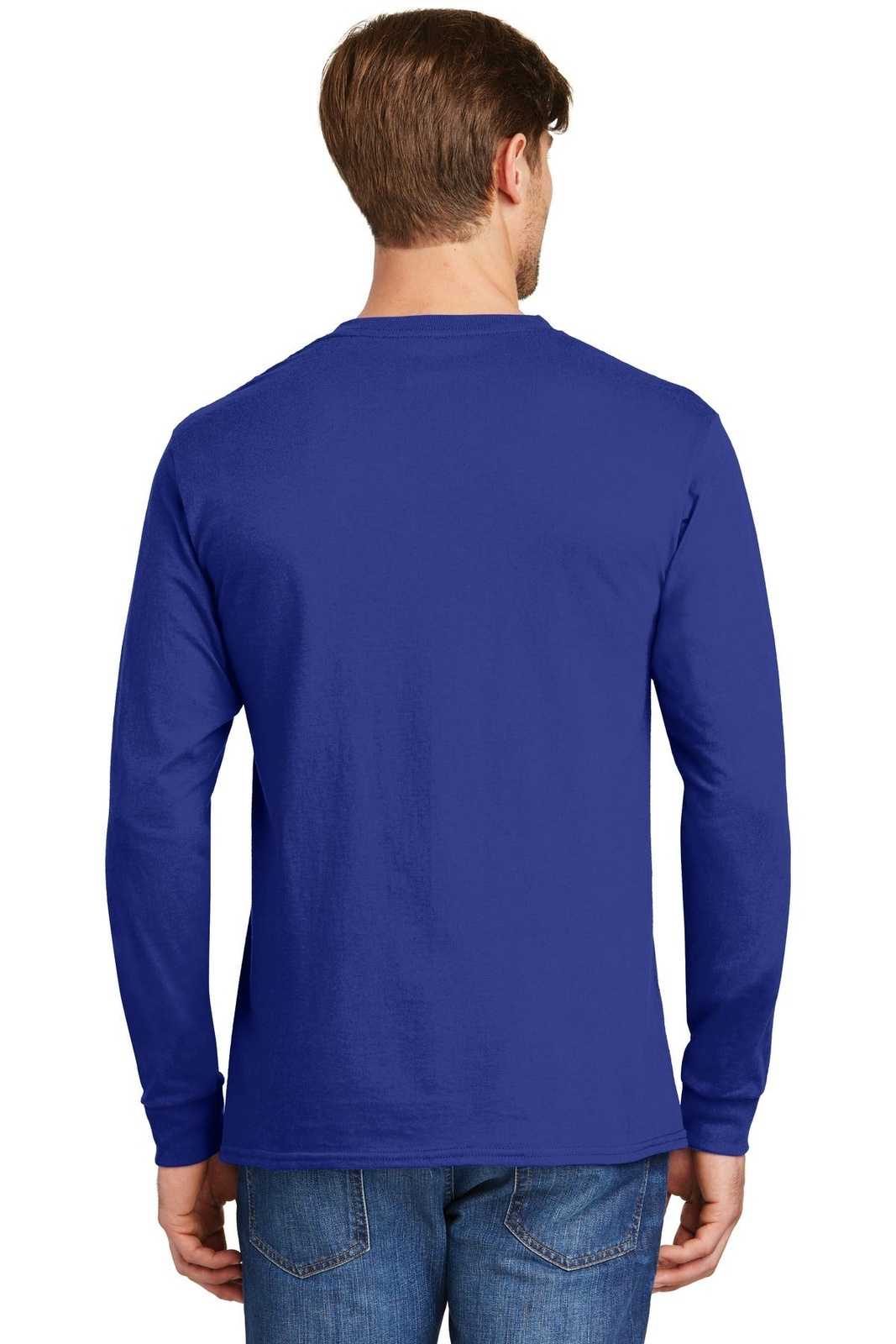 Hanes 5586 Tagless 100% Cotton Long Sleeve T-Shirt - Deep Royal - HIT a Double