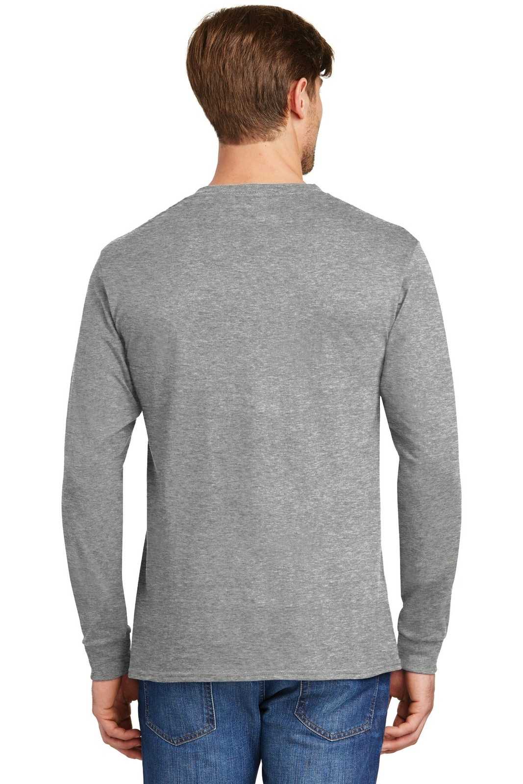 Hanes 5586 Tagless 100% Cotton Long Sleeve T-Shirt - Light Steel - HIT a Double