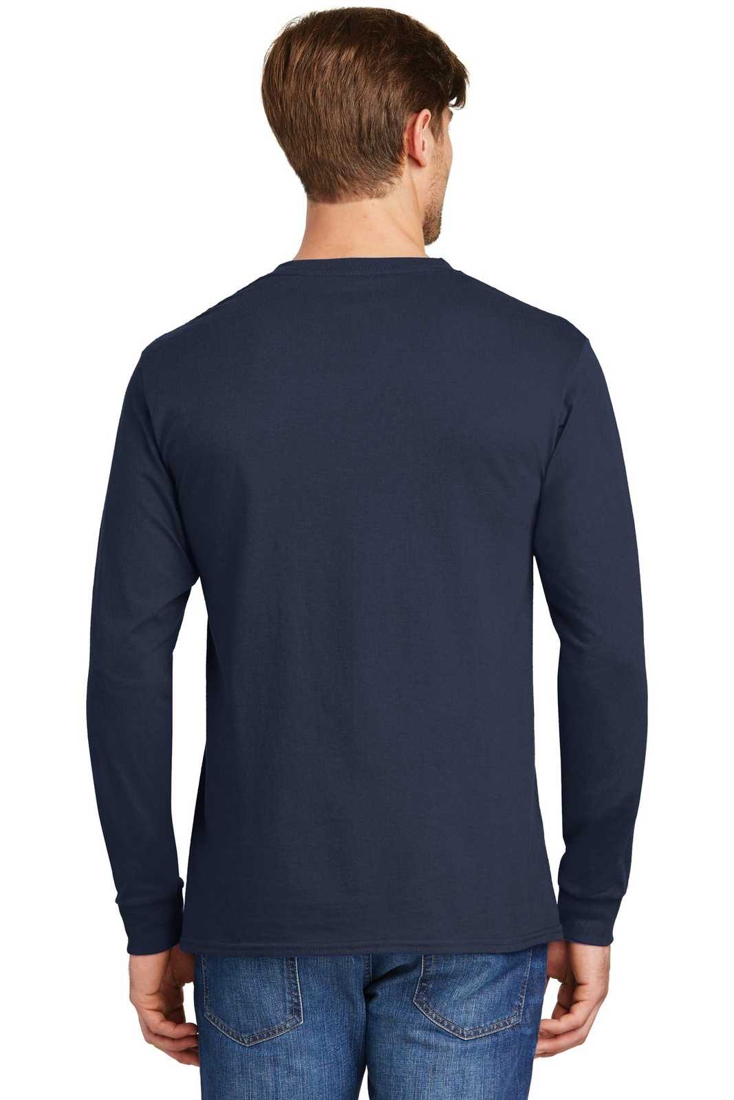 Hanes 5586 Tagless 100% Cotton Long Sleeve T-Shirt - Navy - HIT a Double