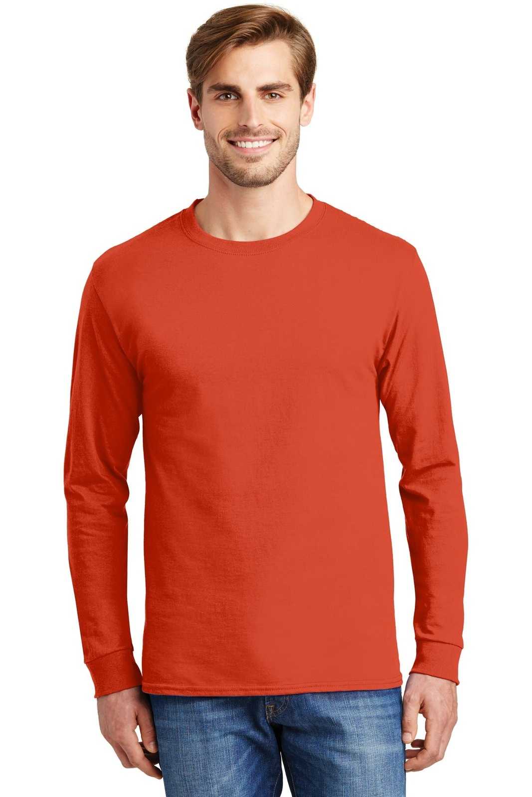 Hanes 5586 Tagless 100% Cotton Long Sleeve T-Shirt - Orange