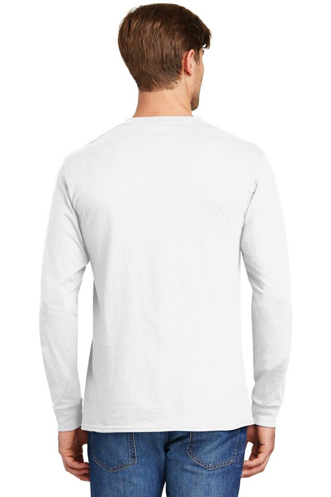 Hanes 5586 Tagless 100% Cotton Long Sleeve T-Shirt - White - HIT a Double