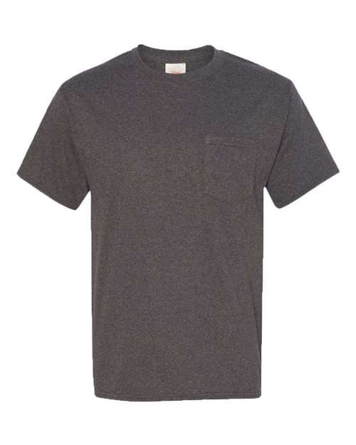 Hanes 5590 Authentic Short Sleeve Pocket T-Shirt - Charcoal Heather - HIT a Double