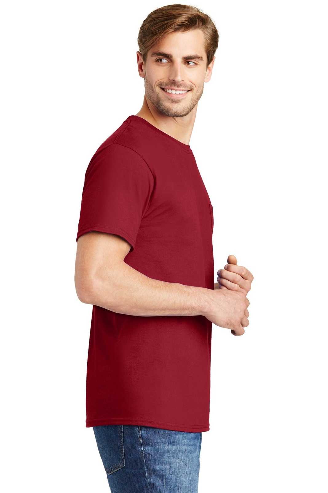Hanes 5590 Tagless 100% Cotton T-Shirt with Pocket - Deep Red - HIT a Double