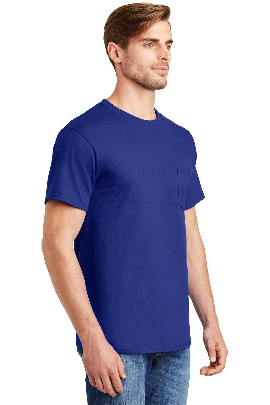 Hanes 5590 Tagless 100% Cotton T-Shirt with Pocket - Deep Royal - HIT a Double
