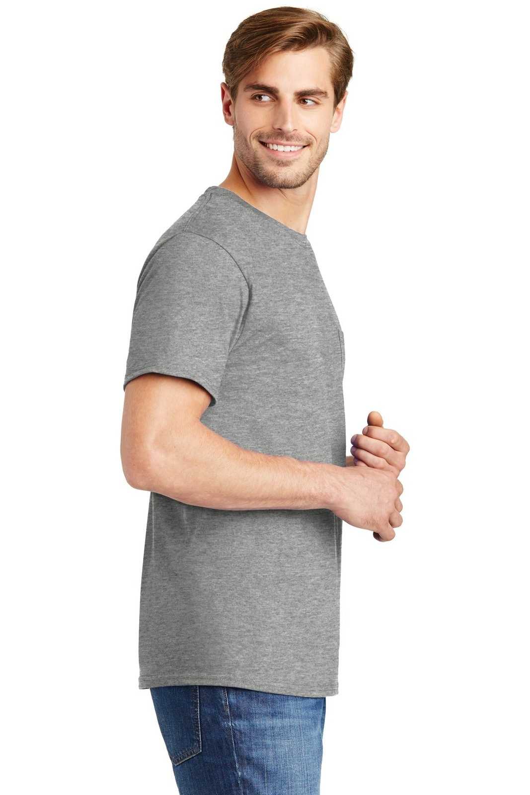 Hanes 5590 Tagless 100% Cotton T-Shirt with Pocket - Light Steel - HIT a Double