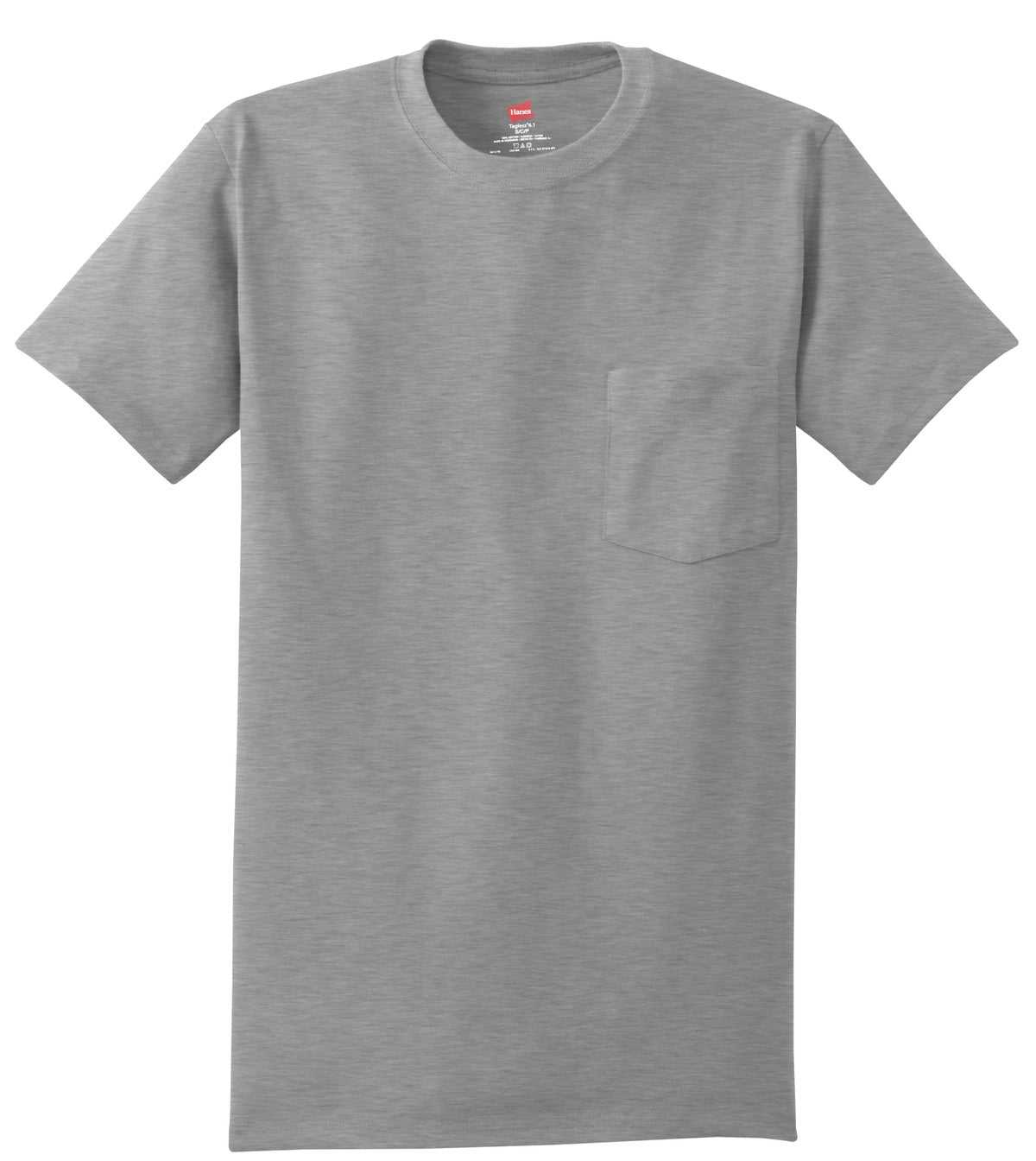 Hanes 5590 Tagless 100% Cotton T-Shirt with Pocket - Light Steel - HIT a Double