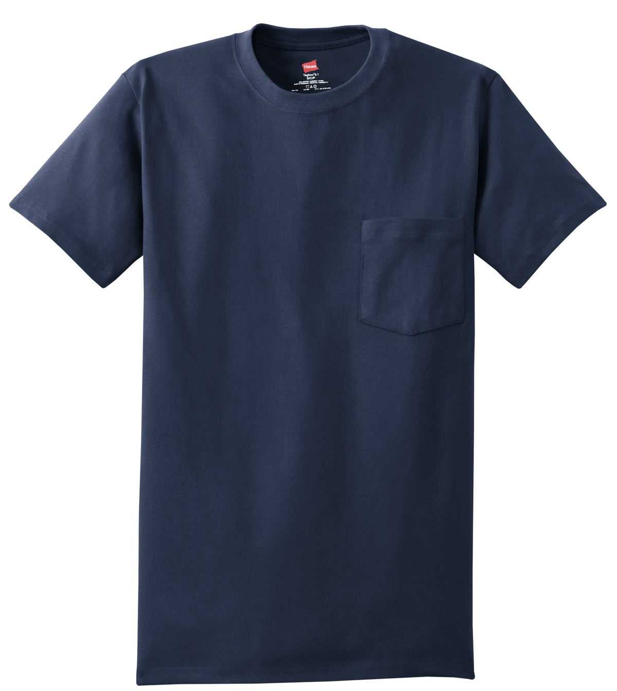 Hanes 5590 Tagless 100% Cotton T-Shirt with Pocket - Navy - HIT a Double