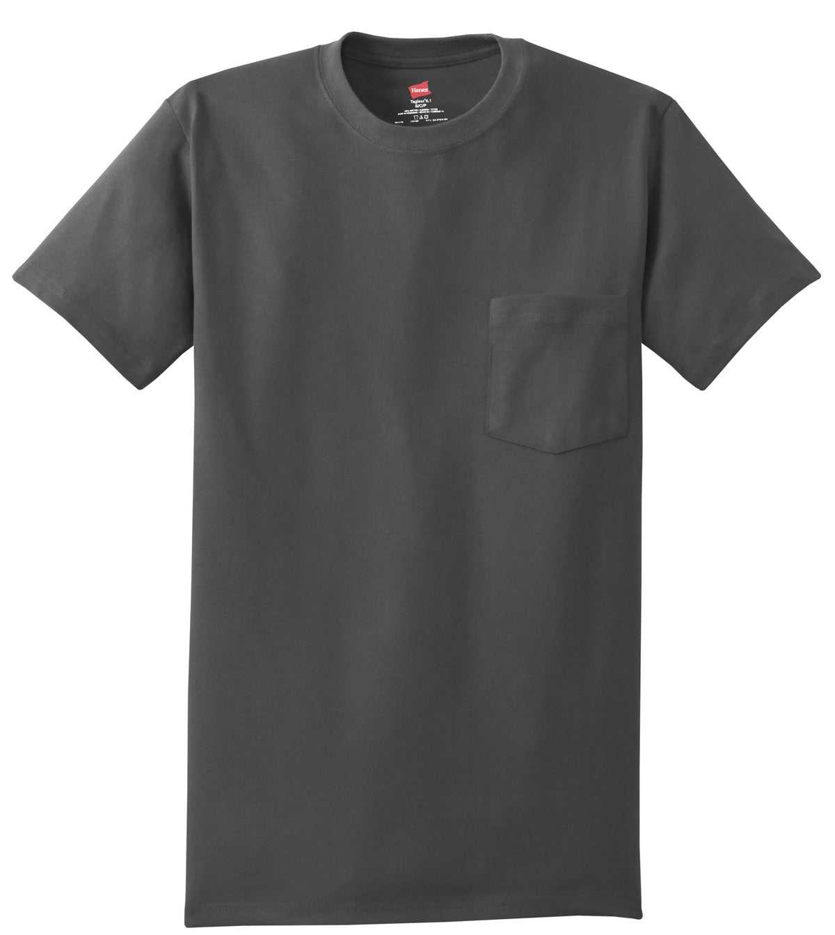 Hanes 5590 Tagless 100% Cotton T-Shirt with Pocket - Smoke Gray - HIT a Double