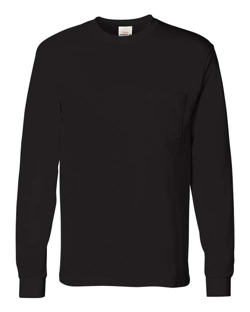 Hanes 5596 Authentic Long Sleeve Pocket T-Shirt - Black - HIT a Double