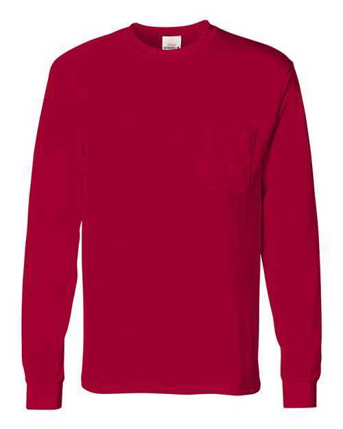 Hanes 5596 Authentic Long Sleeve Pocket T-Shirt - Deep Red - HIT a Double