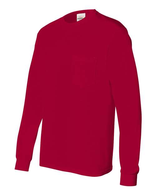 Hanes 5596 Authentic Long Sleeve Pocket T-Shirt - Deep Red - HIT a Double