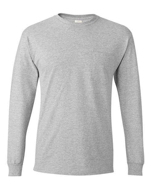 Hanes 5596 Authentic Long Sleeve Pocket T-Shirt - Light Steel - HIT a Double